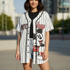 Striped Mickey Mouse Button-Up Shirt